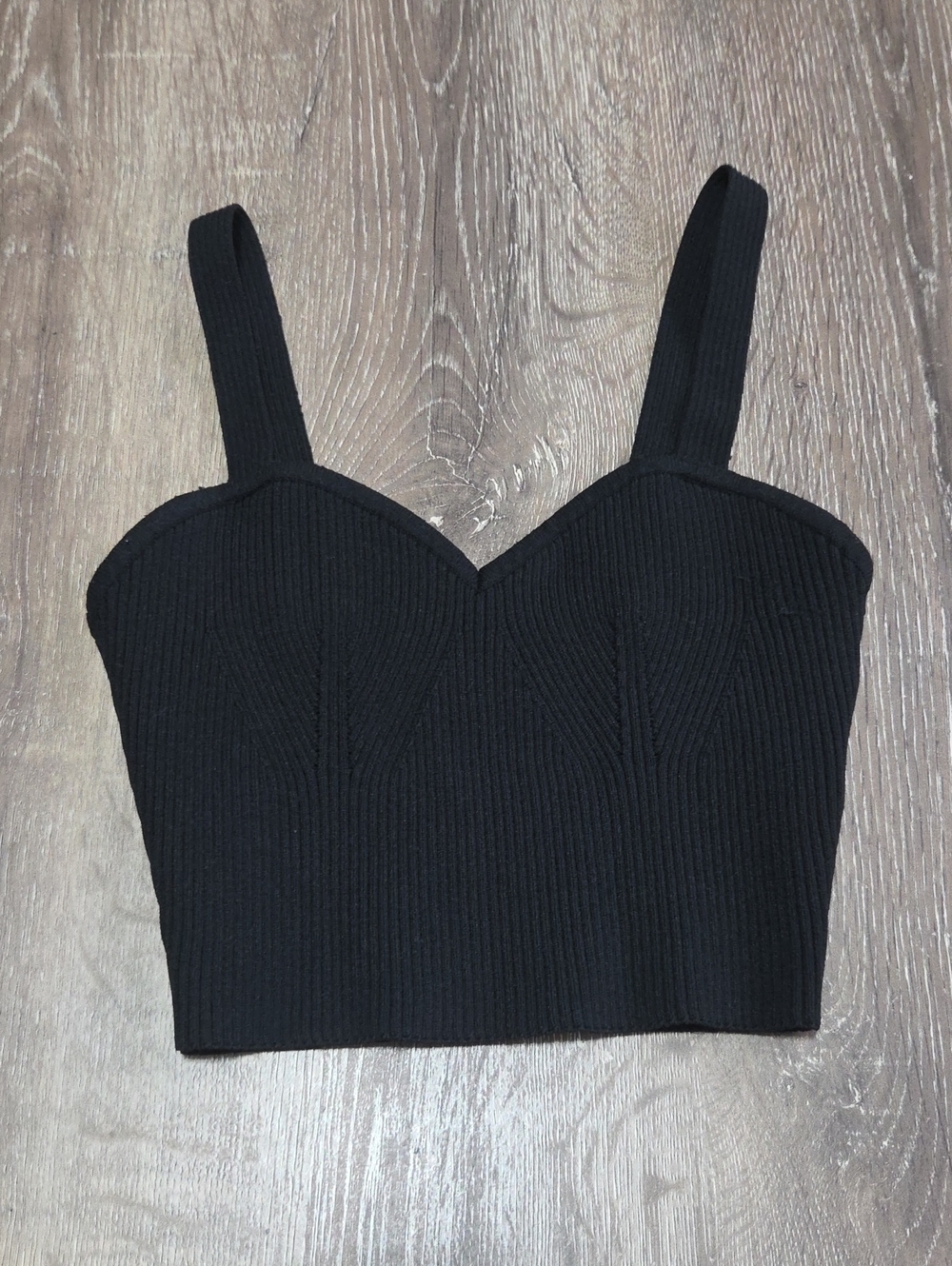 MISU Knitwear Black Ribbed Sweetheart Bodice Seam Crop Tank Top XS